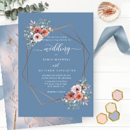 Dusty Blue Blissful Floral Geometrie Hochzeit Einladung