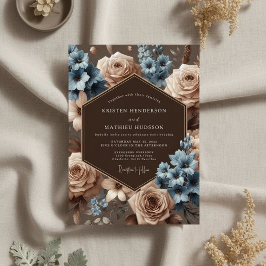 Dusty Blue Bloom Elegance Wedding Einladung
