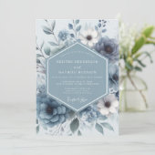 Dusty Blue Bloom Romance Wedding Einladung (Stehend Vorderseite)