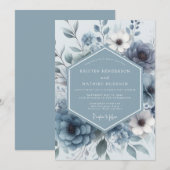 Dusty Blue Bloom Romance Wedding Einladung (Vorne/Hinten)