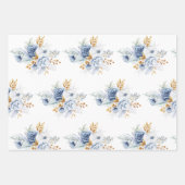 Dusty Blue Blue Blue Blue Gold Floral Wedding Geschenkpapier Set (Vorderseite 3)