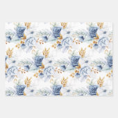 Dusty Blue Blue Blue Blue Gold Floral Wedding Geschenkpapier Set (Vorderseite)