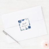 Dusty Blue & Blue Floral Danke Monogram 2 - Quadratischer Aufkleber (Umschlag)