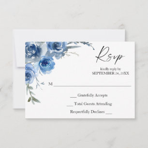 Dusty Blue & Blue Floral no Meal RSVP Card Karte