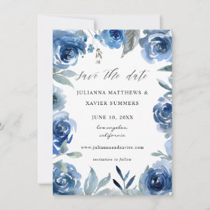 Dusty Blue & Blue Floral Save The Date