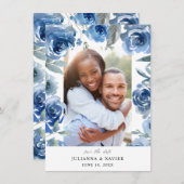 Dusty Blue & Blue Floral Save the Date Foto (Vorne/Hinten)