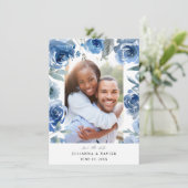 Dusty Blue & Blue Floral Save the Date Foto (Stehend Vorderseite)
