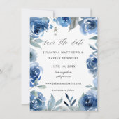 Dusty Blue & Blue Floral Save the Date Foto (Rückseite)