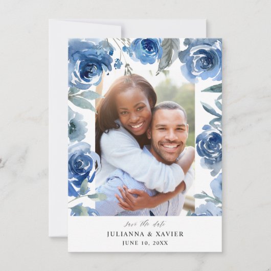 Dusty Blue & Blue Floral Save the Date Foto (Vorderseite)