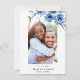 Dusty Blue & Blue Floral Save the Date Foto 2B