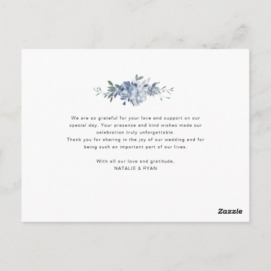 Dusty Blue Blues Hochzeit Dankeschön Karte (Rückseite)