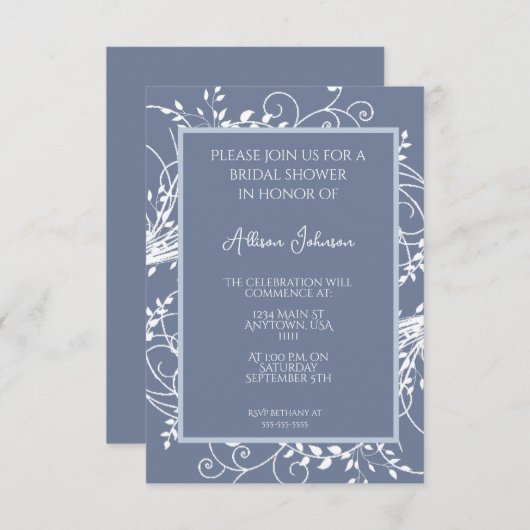 Dusty Blue Blüh Bridal Dusche Einladung (Vorne/Hinten)