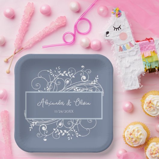 Dusty Blue Blüh Polterabend Paper Teller (Party)