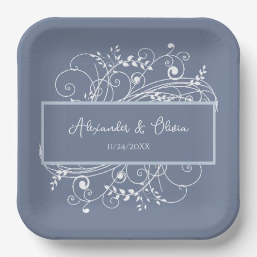 Dusty Blue Blüh Polterabend Paper Teller (Vorderseite)