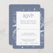 Dusty Blue Blüh Wedding RSVP Card (Vorne/Hinten)
