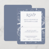 Dusty Blue Blüh Wedding RSVP Card Karte (Vorne/Hinten)