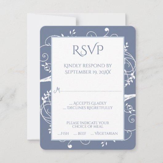 Dusty Blue Blüh Wedding RSVP Card Karte (Vorderseite)