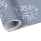 Dusty Blue Blüh Wedding Wrapping Paper Geschenkpapier (Rolleneckpunkt)