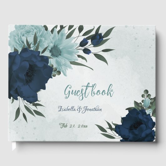 Dusty Blue Blume botanische Hochzeit Gästebuch (Vorderseite)