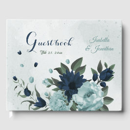 Dusty Blue Blume botanische Hochzeit Gästebuch