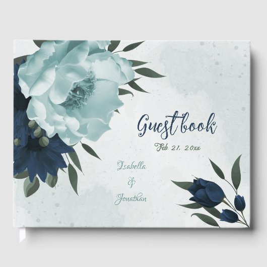 Dusty Blue Blume botanische Hochzeit Gästebuch (Vorderseite)