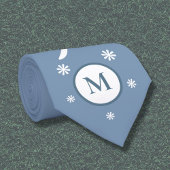 Dusty Blue Blume Power Monogram Neck Tie Krawatte