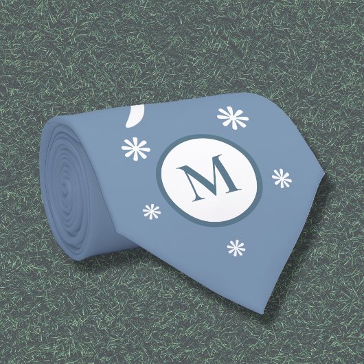 Dusty Blue Blume Power Monogram Neck Tie Krawatte