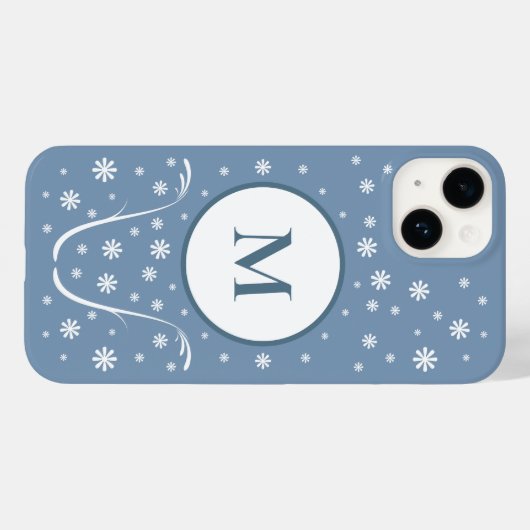 Dusty Blue Blume Power Monogram Phone Case (Rückseite (Horizontal))