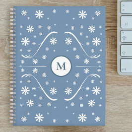 Dusty Blue Blume Power Monogram Rezept Notebook Notizblock