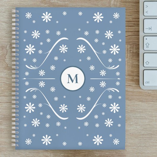 Dusty Blue Blume Power Monogram Rezept Notebook Notizblock