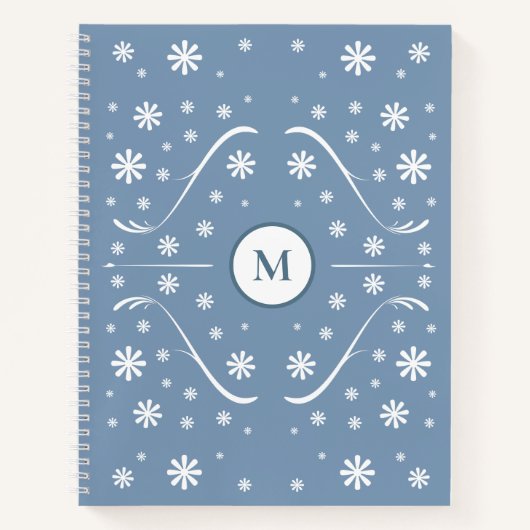 Dusty Blue Blume Power Monogram Rezept Notebook Notizblock (Vorderseite)