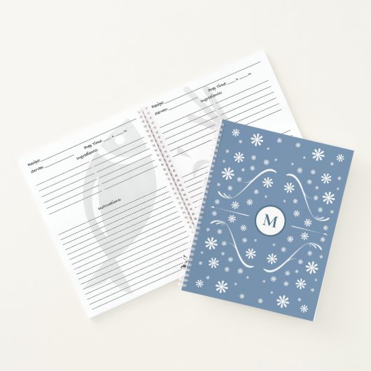 Dusty Blue Blume Power Monogram Rezept Notebook Notizblock (Innenseite)