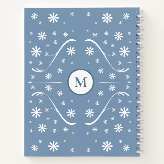 Dusty Blue Blume Power Monogram Rezept Notebook Notizblock (Rückseite)