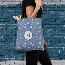 Dusty Blue Blume Power Monogram Tote Bag Tasche