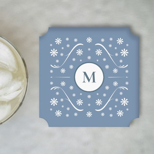 Dusty Blue Blume Power Monogram Untersetzer