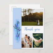 Dusty Blue Blume Vielen Dank Foto Wedding Postcard Postkarte (Vorne/Hinten)