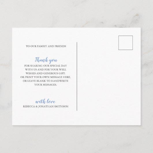 Dusty Blue Blume Vielen Dank Foto Wedding Postcard Postkarte (Rückseite)