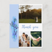 Dusty Blue Blume Vielen Dank Foto Wedding Postcard Postkarte (Vorderseite)