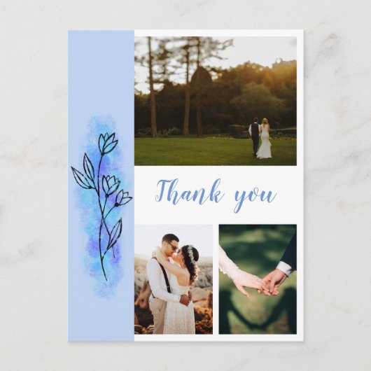 Dusty Blue Blume Vielen Dank Foto Wedding Postcard Postkarte (Vorderseite)