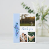 Dusty Blue Blume Vielen Dank Foto Wedding Postcard Postkarte (Stehend Vorderseite)
