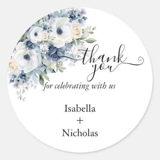 Dusty Blue Blume Vielen Dank Runder Aufkleber (Vorderseite)