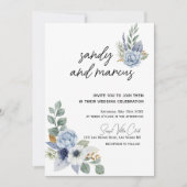 Dusty Blue Blume Wedding Foto Einladung (Vorderseite)