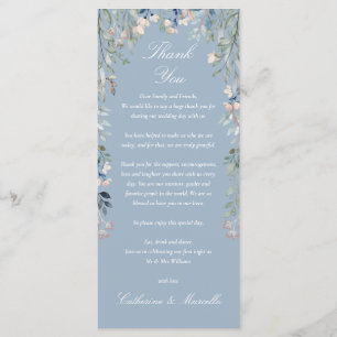 Dusty Blue Blumen Dankeschön Hochzeitsplatzkarte Menükarte
