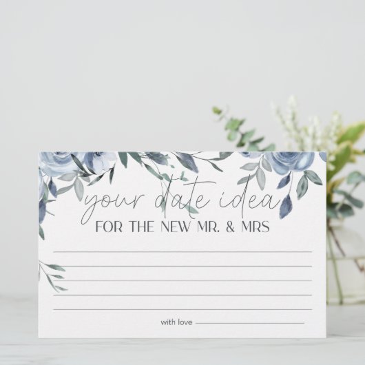 Dusty Blue Blumen Date Night Ideale Duschenspiel Briefpapier (Stehend Vorderseite)