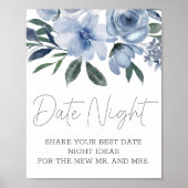 Dusty Blue Blumen Datum Nacht Poster (Vorne)