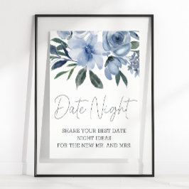 Dusty Blue Blumen Datum Nacht Poster