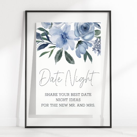 Dusty Blue Blumen Datum Nacht Poster