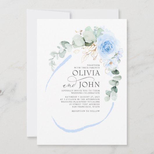 Dusty Blue Blumen Elegante Moderne romantische Hoc Einladung (Vorderseite)