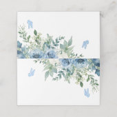 Dusty Blue Blumen Hochzeit Platzkarte (Außenseite Aufgefaltet)