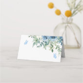Dusty Blue Blumen Hochzeit Platzkarte (Rückseite)